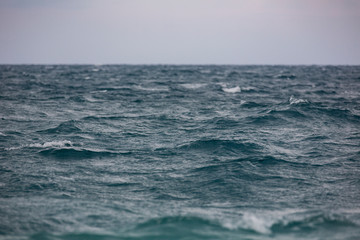 Fototapeta na wymiar Sea wave close up, low angle view, cross processing effect.