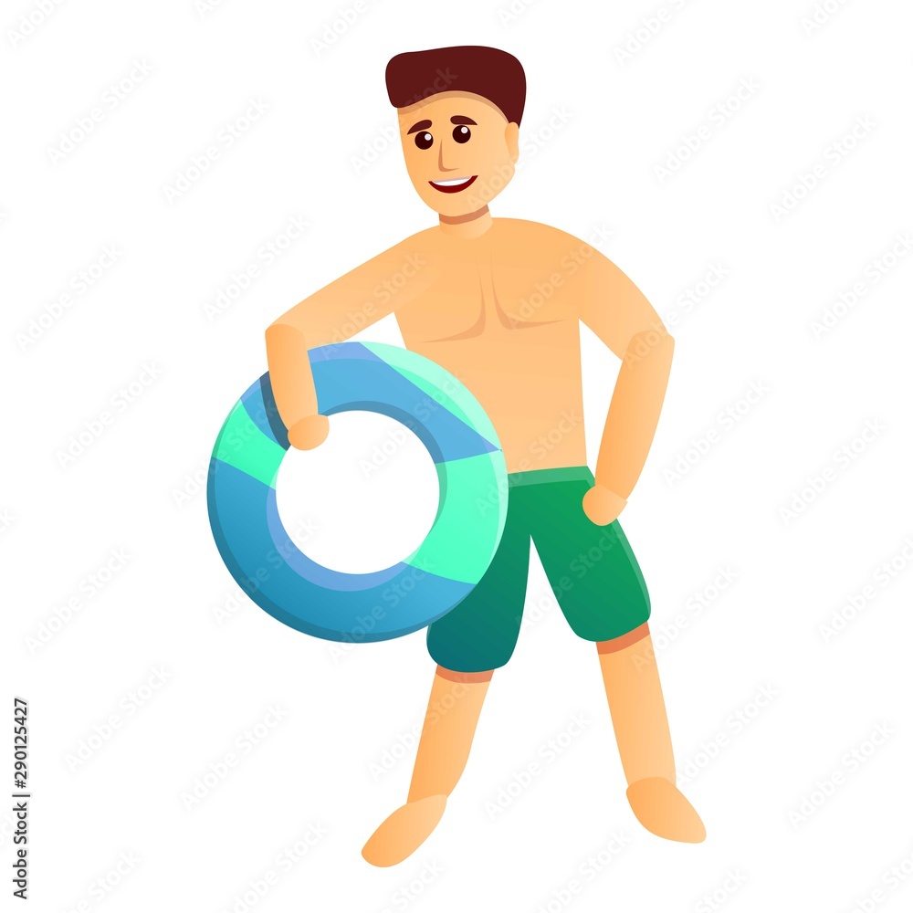 Poster man with colorful pool ring icon. cartoon of man with colorful pool ring vector icon for web design 