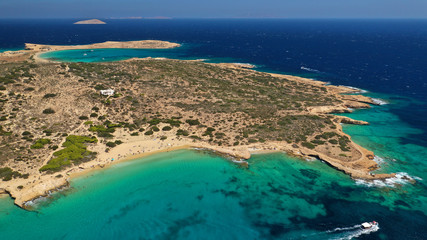 Aerial drone photo of tropical exotic round turquoise beach in popular Caribbean destination