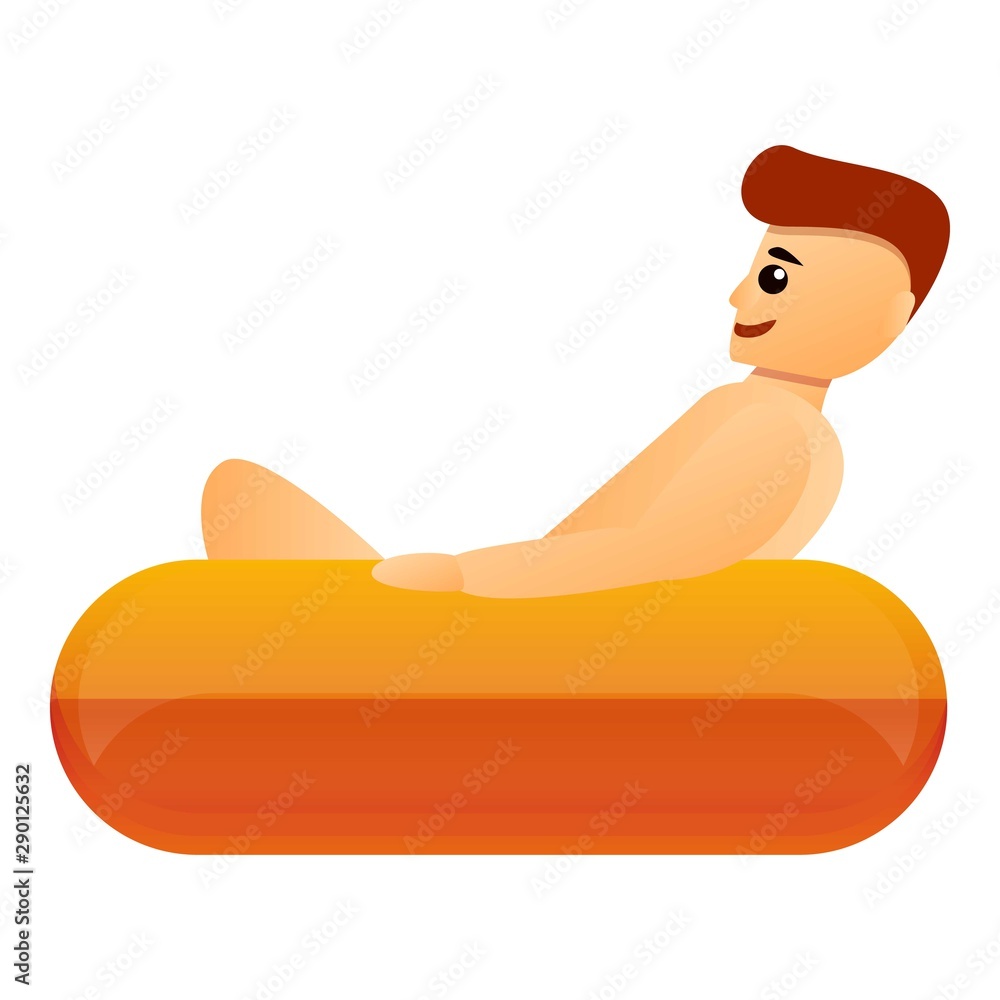 Poster boy rest on inflatable ring icon. cartoon of boy rest on inflatable ring vector icon for web design 