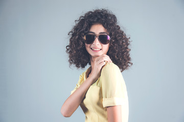 young happy woman in studio