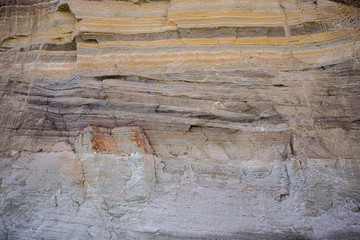 The rock wall of the Corinth Canal, Greece. The Corinth Canal connects the Gulf of Corinth with the Saronic Gulf in the Aegean Sea.