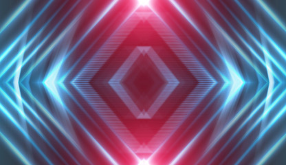 Dark abstract futuristic background. Neon lines glow. Neon lines, shapes. Pink-blue glow. Empty Stage Background