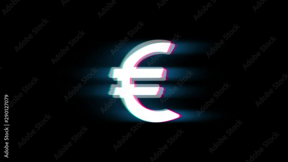 Poster uro european currency symbol on glitch led screen retro vintage display animation 4k animation seaml
