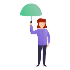 Girl small green umbrella icon. Cartoon of girl small green umbrella vector icon for web design isolated on white background