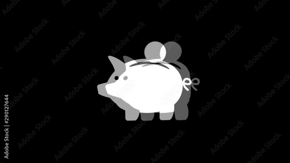 Poster piggy bank coin icon old vintage twitched bad signal screen effect 4k animation. twitch, noise, glit