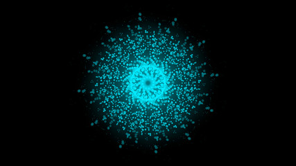 3d Illustration, The dispersion from the center of the blue circular pellet has a recursive pattern.