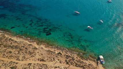 Obraz premium Aerial drone photo of tropical exotic round turquoise beach in popular Caribbean destination