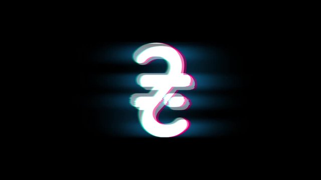 Ukrainian Hryvnia Currency Symbol on Glitch Led Screen Retro Vintage Display Animation 4K Animation Seamless Loop Alpha Channel.