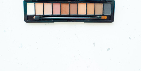 Professional makeup palette on white background. Copy space