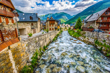 Village of Viella in the Pyrenees in Spain - obrazy, fototapety, plakaty