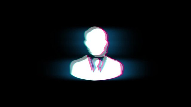 Businessman Job Manager Head Symbol on Glitch Led Screen Retro Vintage Display Animation 4K Animation Seamless Loop Alpha Channel.