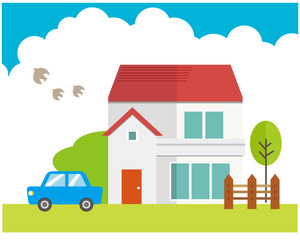 住宅 家 イラスト 一軒家 マイホーム 木 塀 Wall Mural Nisi