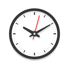 Modern white clock icon, single isolated vector illustration. Office clock without numerals. Ten oclock.