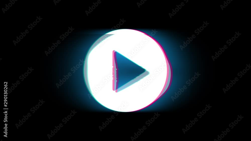 Poster play video symbol on glitch led screen retro vintage display animation 4k animation seamless loop al
