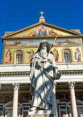 Statue Facade Papal Basilica Paul Beyond Walls Rome Italy