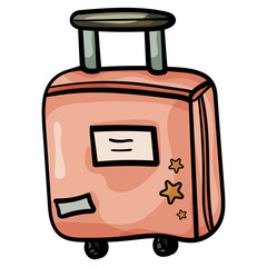 Doodle Suitcase for travelling around the world. Vector illustration. Square composition. Vector design