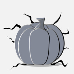 Black and white pumpkin in dry branches. Vector art