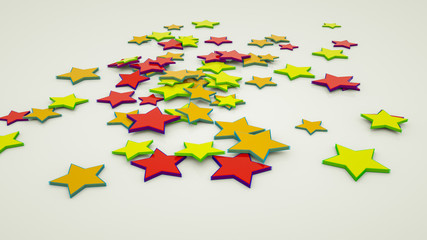 three-dimensional multi-colored stars scatter in different directions. Background . 3d render illustration