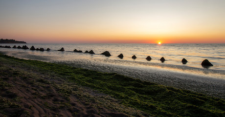 Seascape. A delightful sunrise over the Krapets fishing beach. Northern Black Sea Coast, Bulgaria.