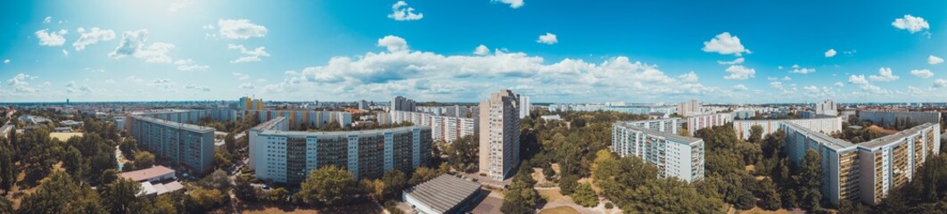 Plattenbau buildings at berlin, germany from the drone view