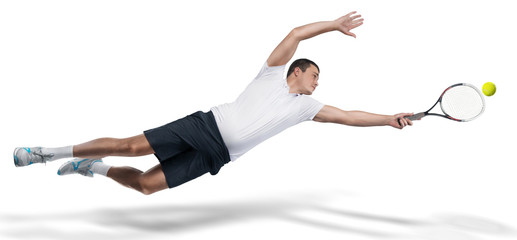 Tennis player reaching the ball isolated on white © 27mistral