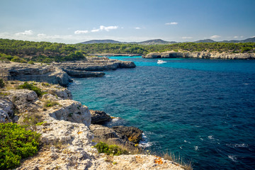 Cala Mondrago is a small beach situated within Mondrago National Park in the south east corner of Mallorca. Mallorca island, Spain.