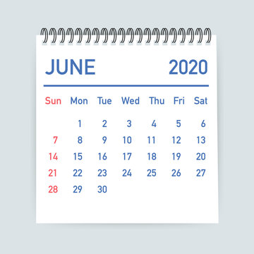 June 2020 Calendar Leaf. Calendar 2020 In Flat Style. Vector Illustration.