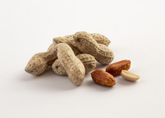 a group of shelled peanuts on white background