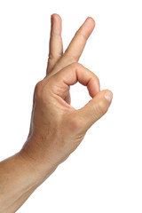 main doigt signe ok tout va bien isol&eacute;e sur fond blanc