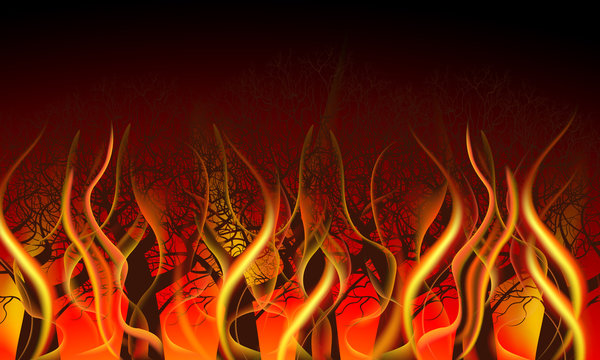 Illustration of flames igniting trees