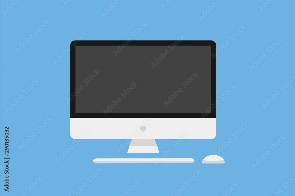 Poster Computer display mouse keyboard. Technology communication background. Monitor vector icon. Flat graphic design. Screen computer monitor.
