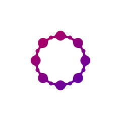 Obraz premium Abstract molecular circle logotype. Connected dots chemistry logo. Virus Sun or Flower icon. Stock vector illustration isolated on white background.