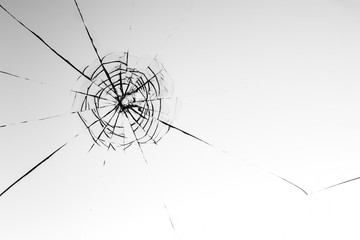 Cracked glass on a white background texture