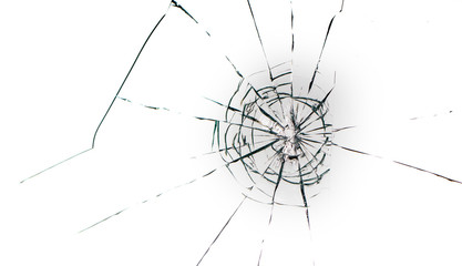 Cracked glass on a white background texture