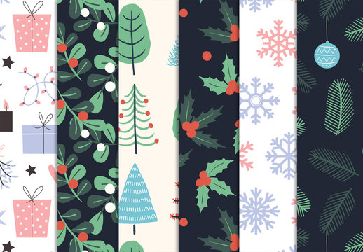 Illustrative Christmas Pattern Layout Set