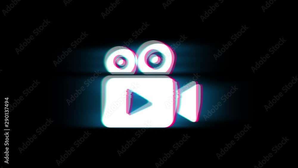 Poster video camera icon symbol on glitch led screen retro vintage display animation 4k animation seamless 
