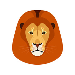 The head of a lion isolated on white, the king of beasts, a predator, an African beast, a zoo resident, a big and strong cat. Flat design. Vector illustration. EPS10