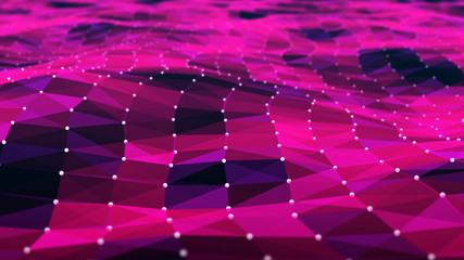 Abstract dynamic wave. Big data. Network of particles and triangles. Digital background. Connection. 3d rendering.