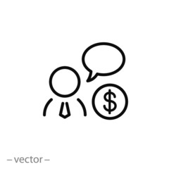 advisor icon, financial expert, thin line web symbol on white background - editable stroke vector illustration eps10