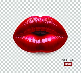 Fotobehang Red sexy female lips isolated on a transparent background, an air kiss, beautiful lips, beauty, red lipstick, cosmetics. 3D effect. VectorEPS10 © Виктория Дзюба