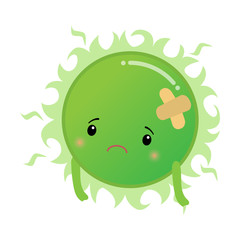 Green tired sun with adhesive plaster feeling ill illustration