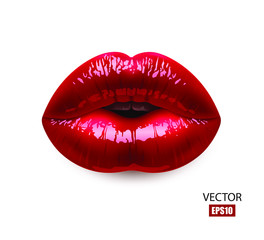 Red sexy female lips isolated on a white background, an air kiss, beautiful lips, beauty, red lipstick, cosmetics. 3D effect. VectorEPS10