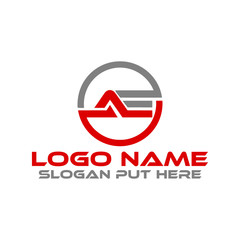 AE text Logo design. Letter Design Template Vector and Brand IDENTITY DESIGN with Red and Gray Colors.