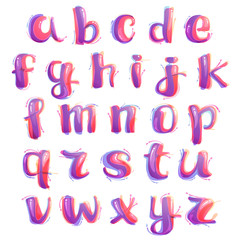 Alphabet logos formed by watercolor splashes.