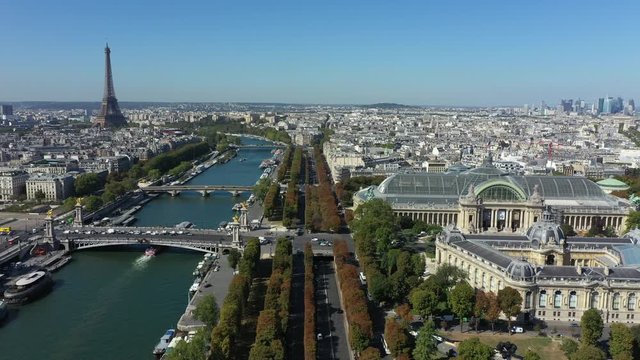 Aerial view of Paris France with Seine River and Grand Palais