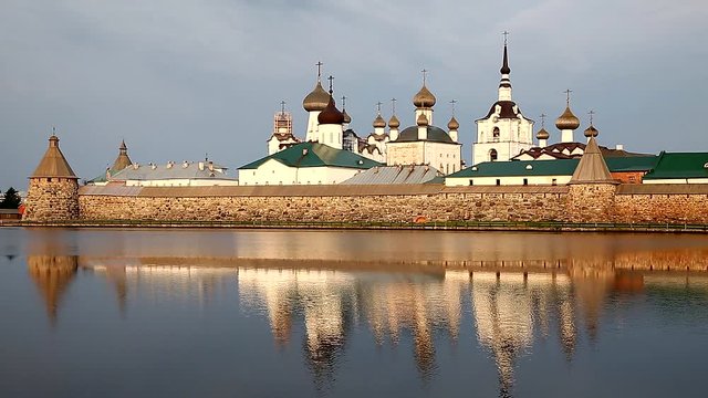 Spaso-Preobrazhensky the Solovetsky Stavropegial monastery on Bolshoy Solovetsky island in the White sea. Arkhangelsk region. View from the Holy lake. Russia