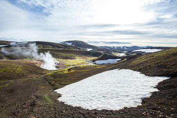 Hot water boilers on the trekking of Landmannalaugar, Iceland