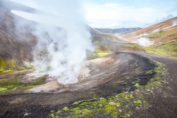 Boilers of boiling water on the trekking of Landmannalaugar, Iceland