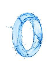 Number 0 made of water splashes, isolated on a white background